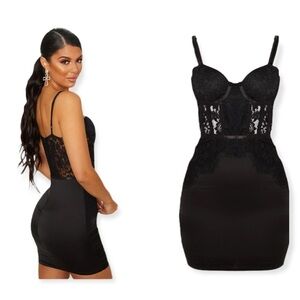 Pretty Little Things Black Lace Bodice Strappy Bodycon Dress